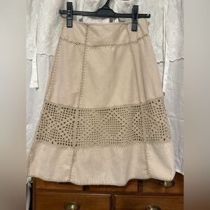 Lily Brown Elegant Beige Crochet Detail Skirt